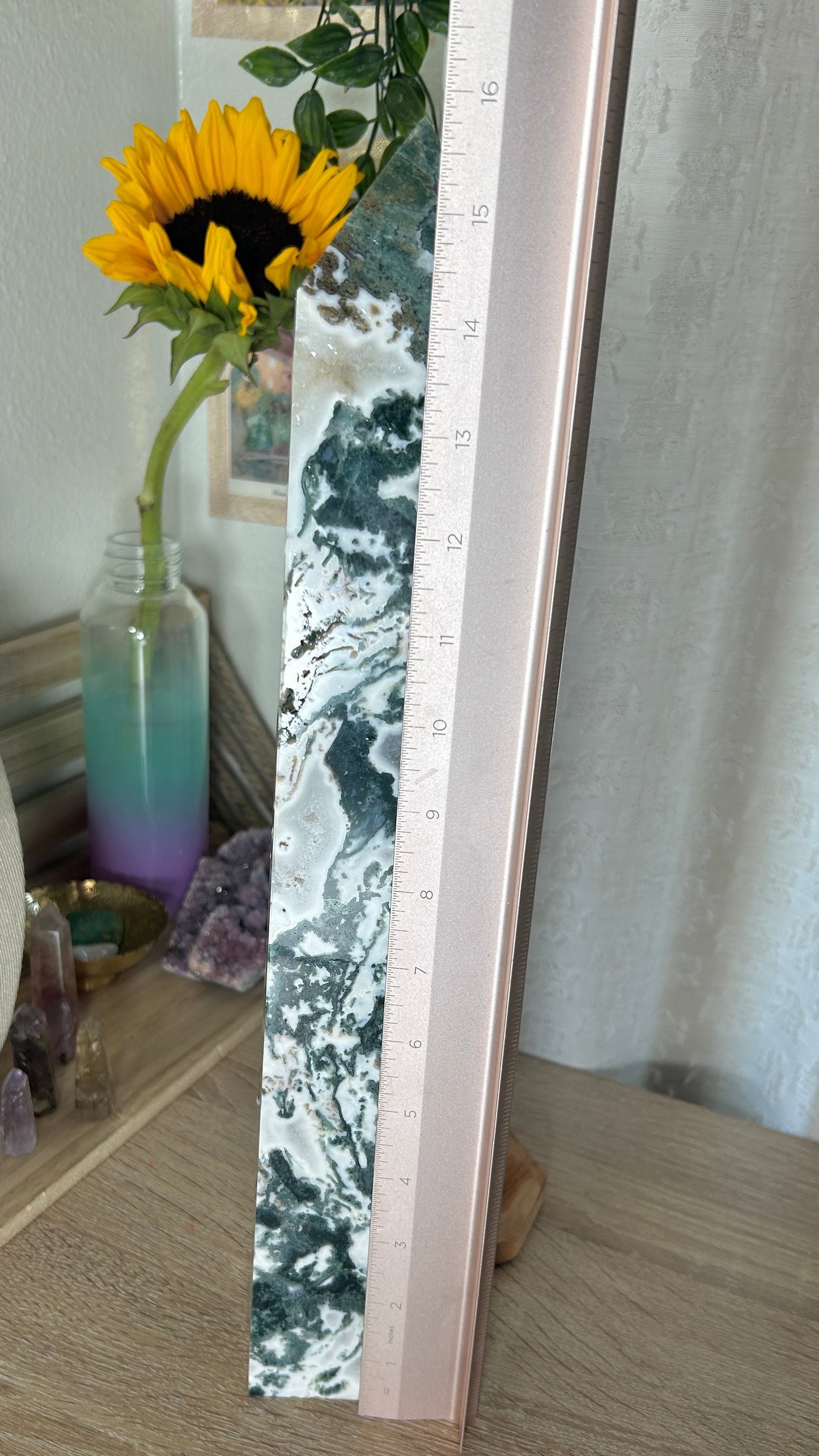 Large Moss Agate w/ Druzy 15.8" Tower!