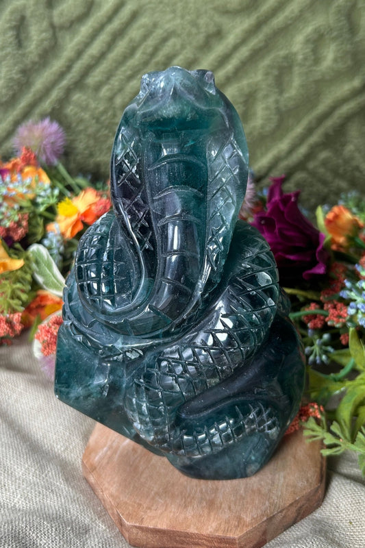 Blue Fluorite 'Cobra on Crystal Throne' Carving