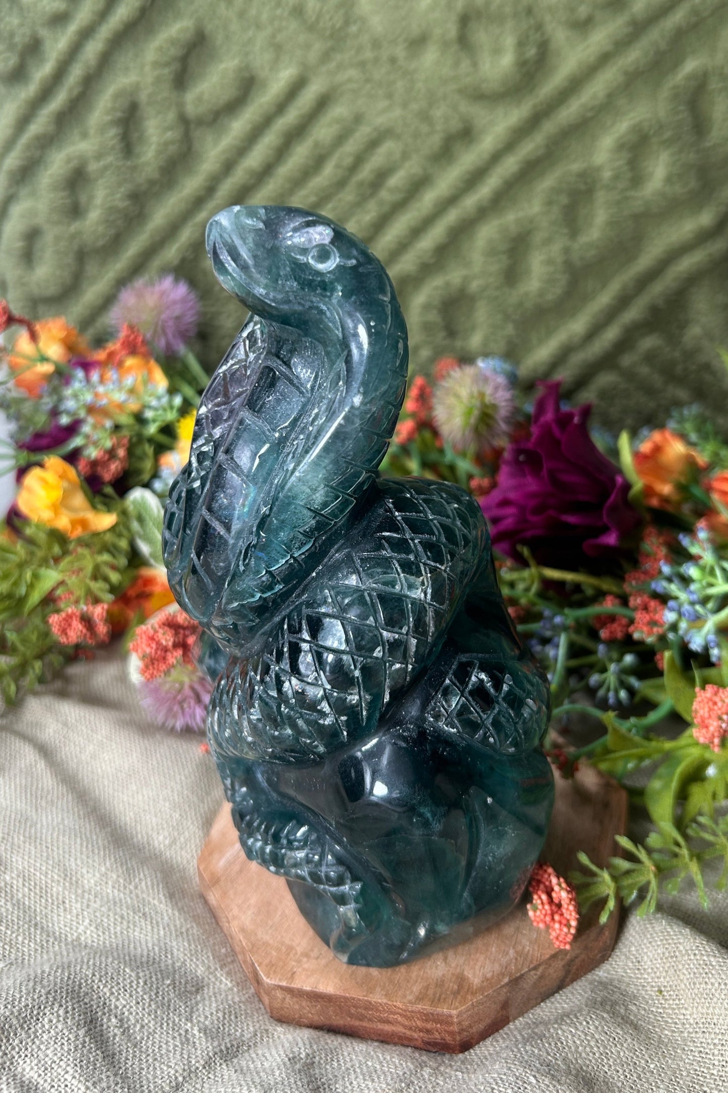 Blue Fluorite 'Cobra on Crystal Throne' Carving