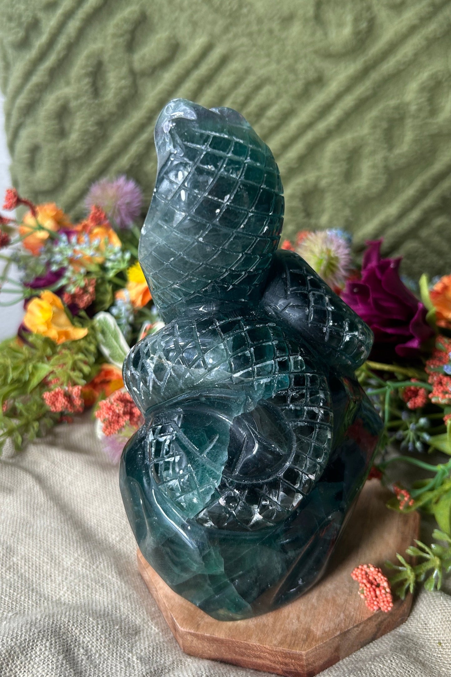 Blue Fluorite 'Cobra on Crystal Throne' Carving