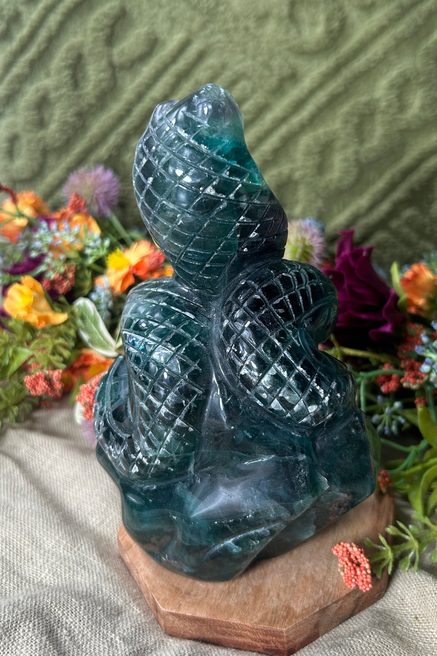 Blue Fluorite 'Cobra on Crystal Throne' Carving