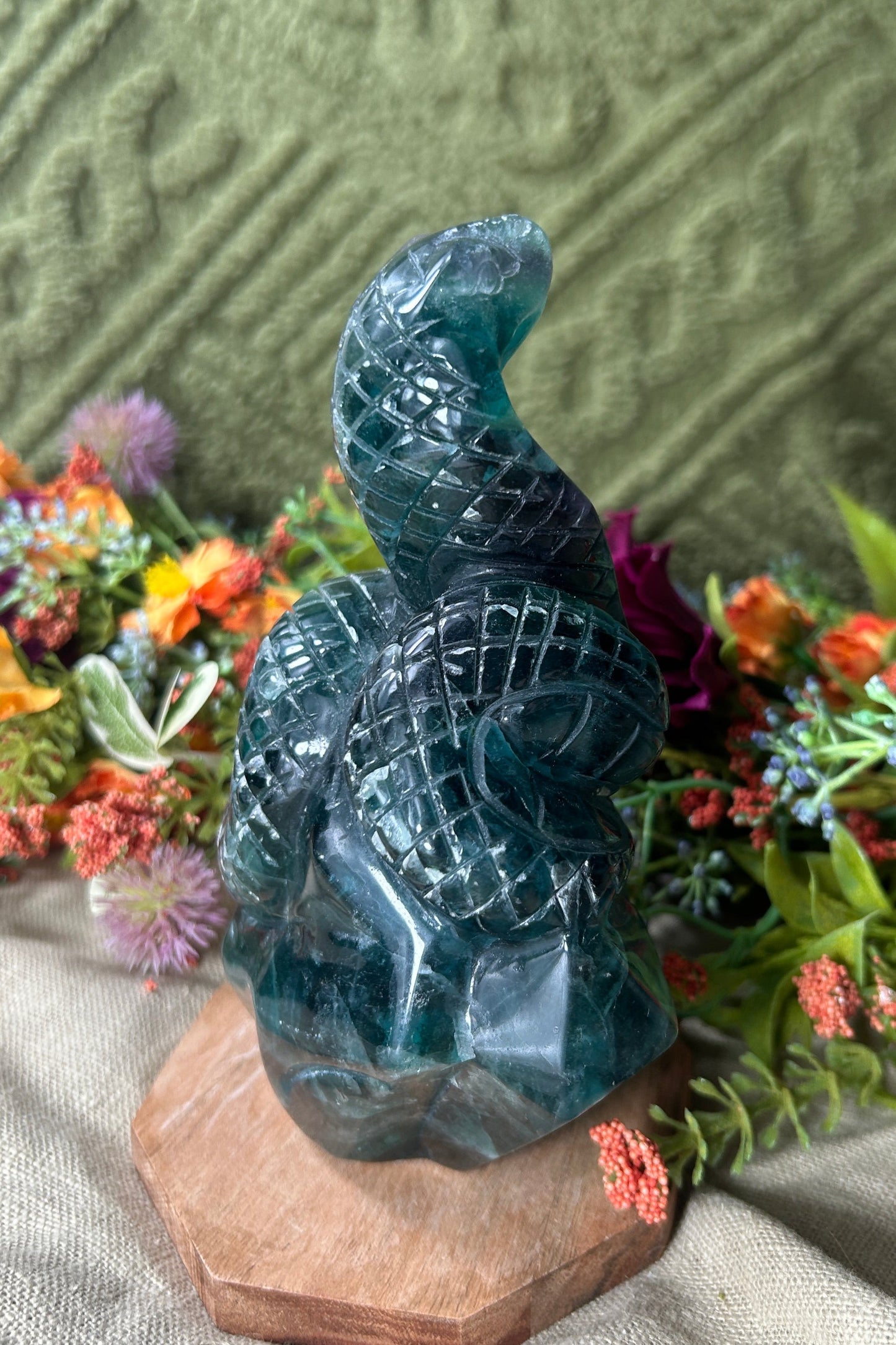 Blue Fluorite 'Cobra on Crystal Throne' Carving