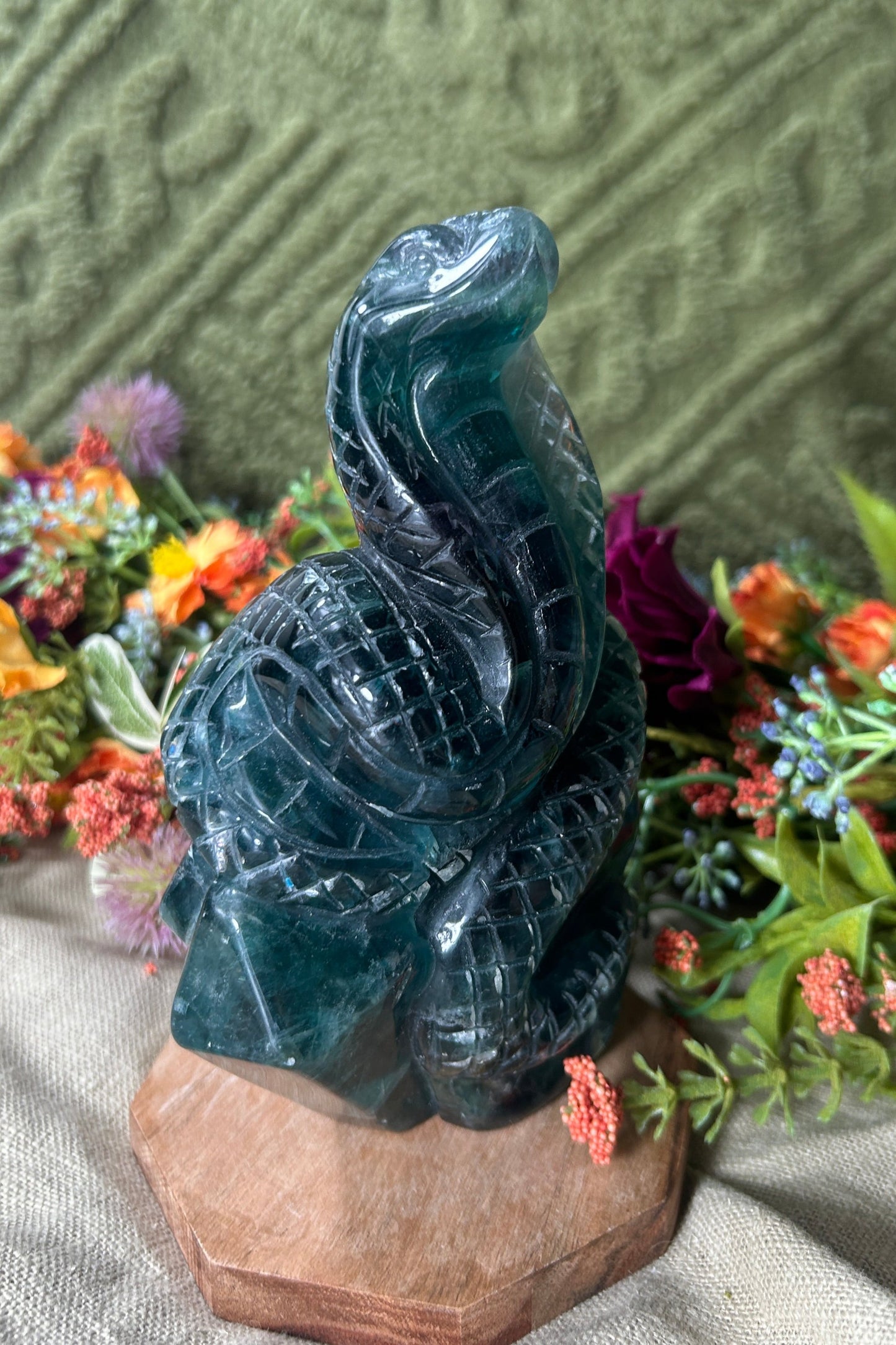 Blue Fluorite 'Cobra on Crystal Throne' Carving