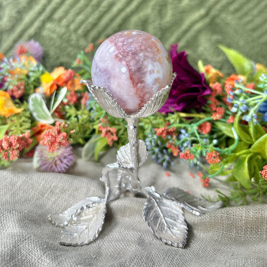 Flower Agate w/ Pink Amethyst Crystal Sphere