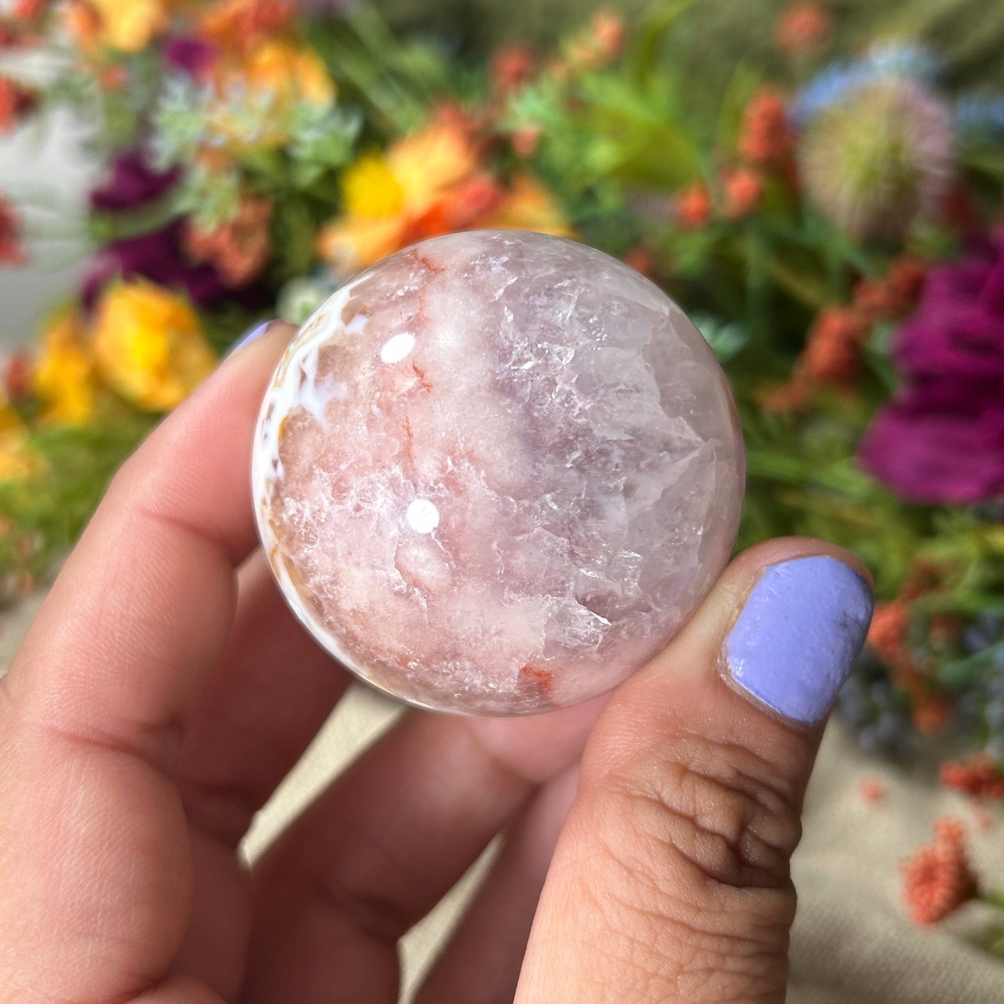 Flower Agate w/ Pink Amethyst Crystal Sphere