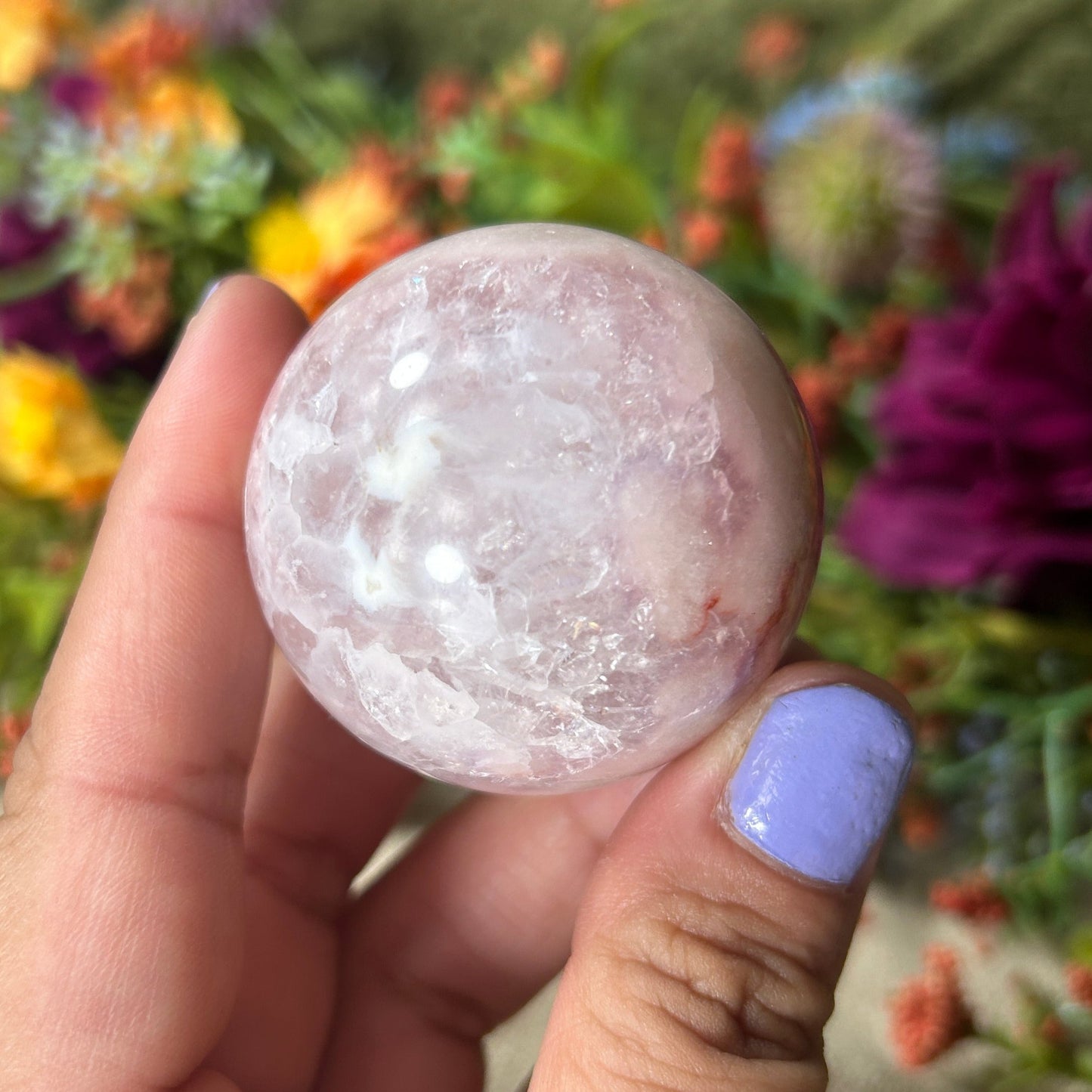 Flower Agate w/ Pink Amethyst Crystal Sphere