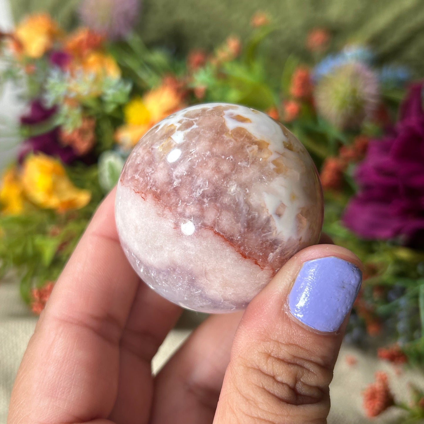 Flower Agate w/ Pink Amethyst Crystal Sphere