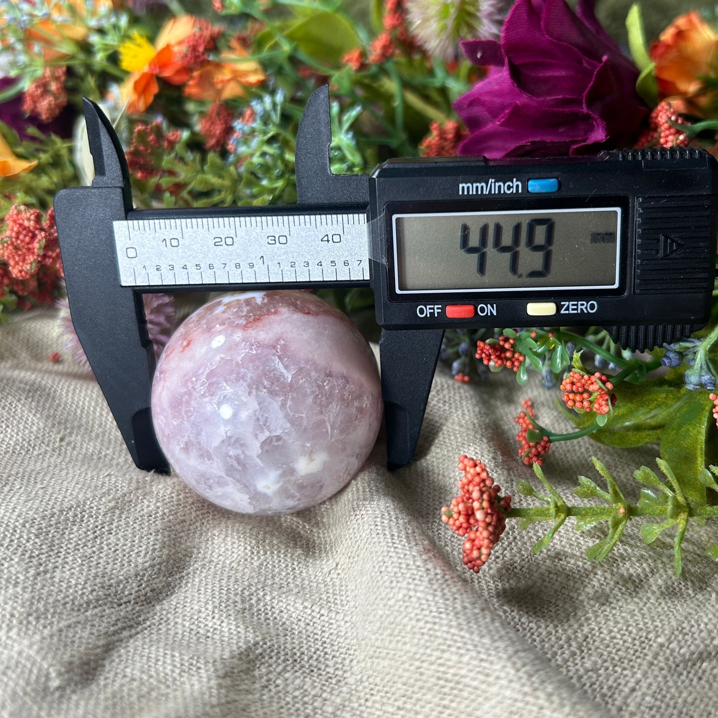 Flower Agate w/ Pink Amethyst Crystal Sphere