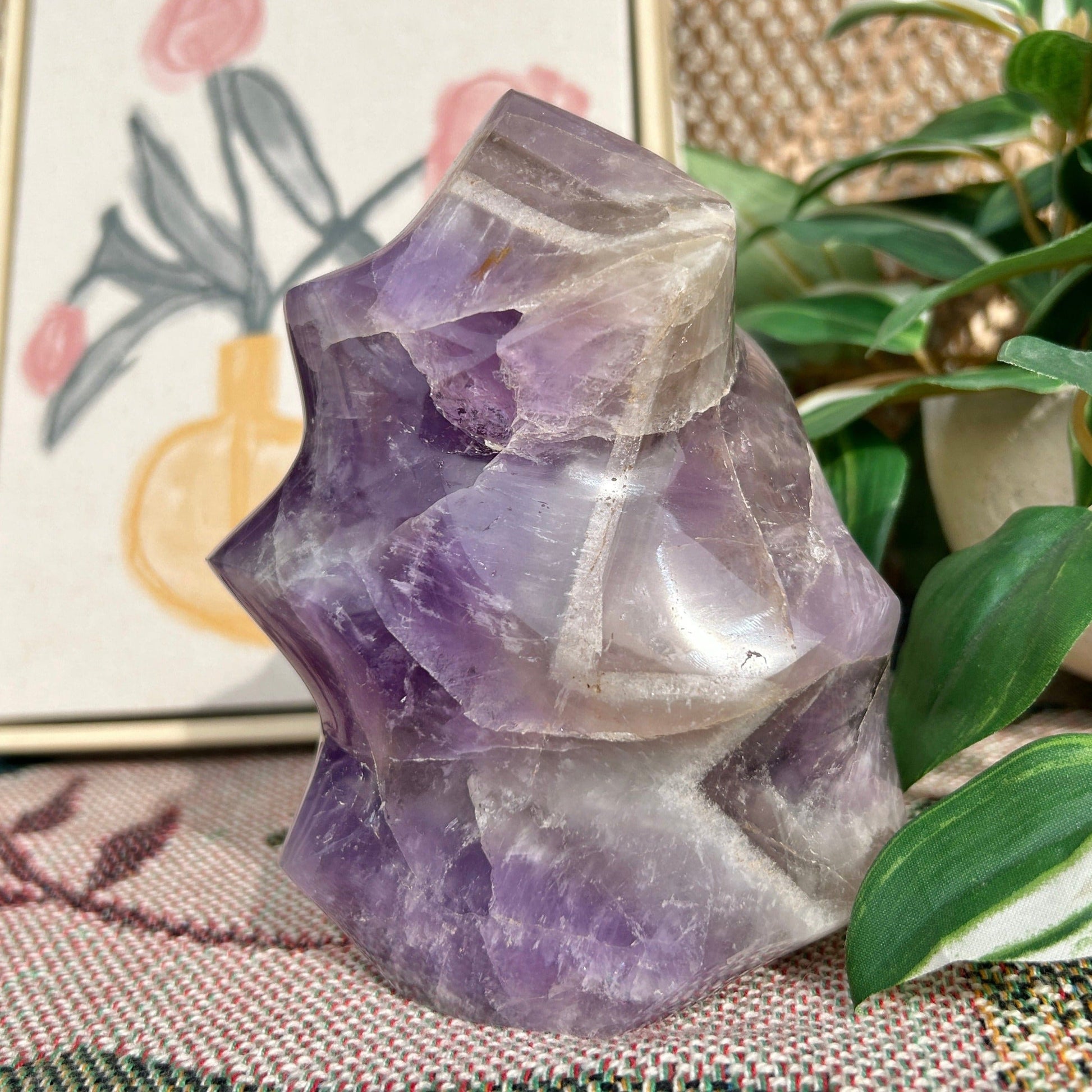 Chevron &quot;Dream&quot; Amethyst Flame Carving from Madagascar