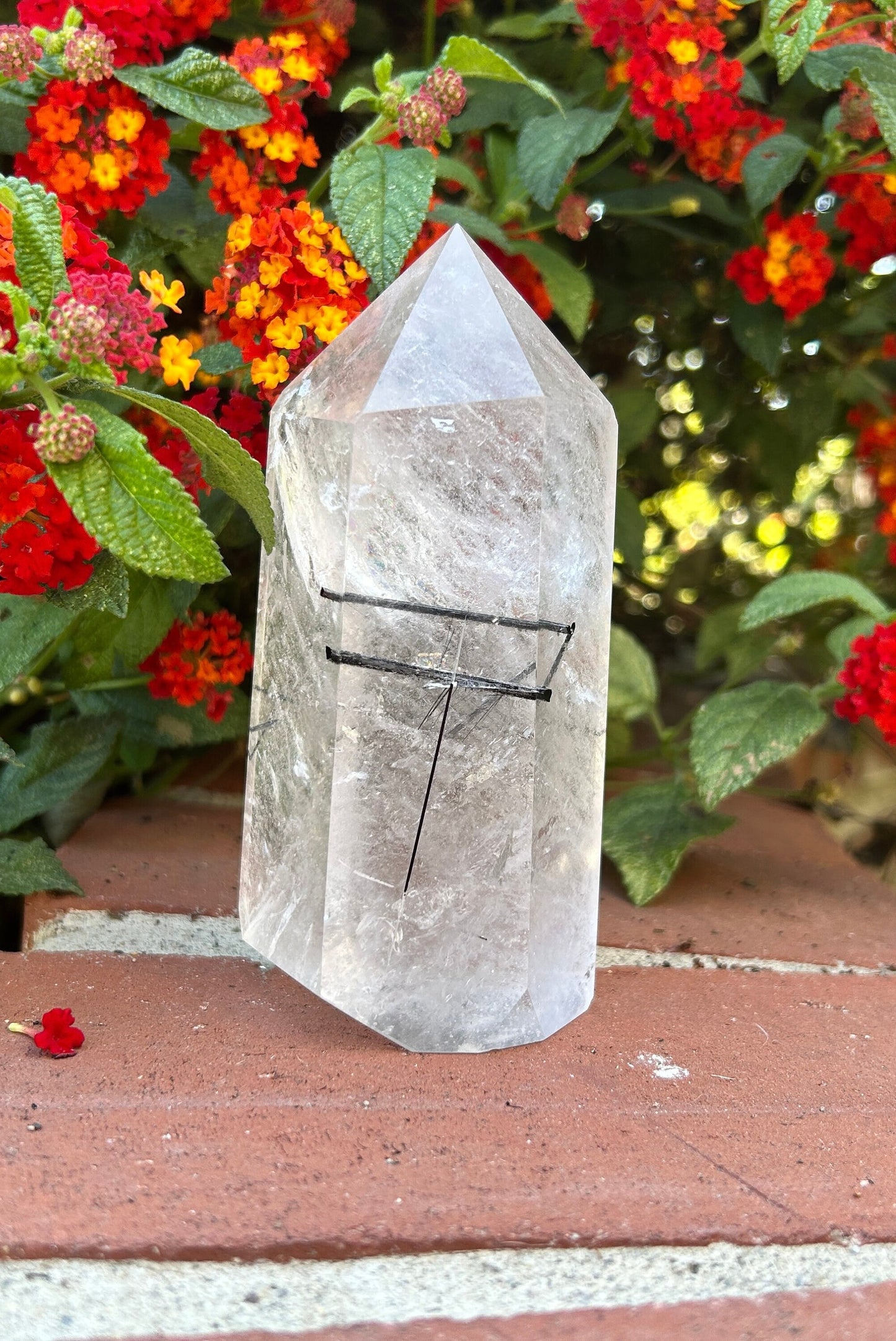 High Quality Black Rutile in Quartz Tower (Flashy!)