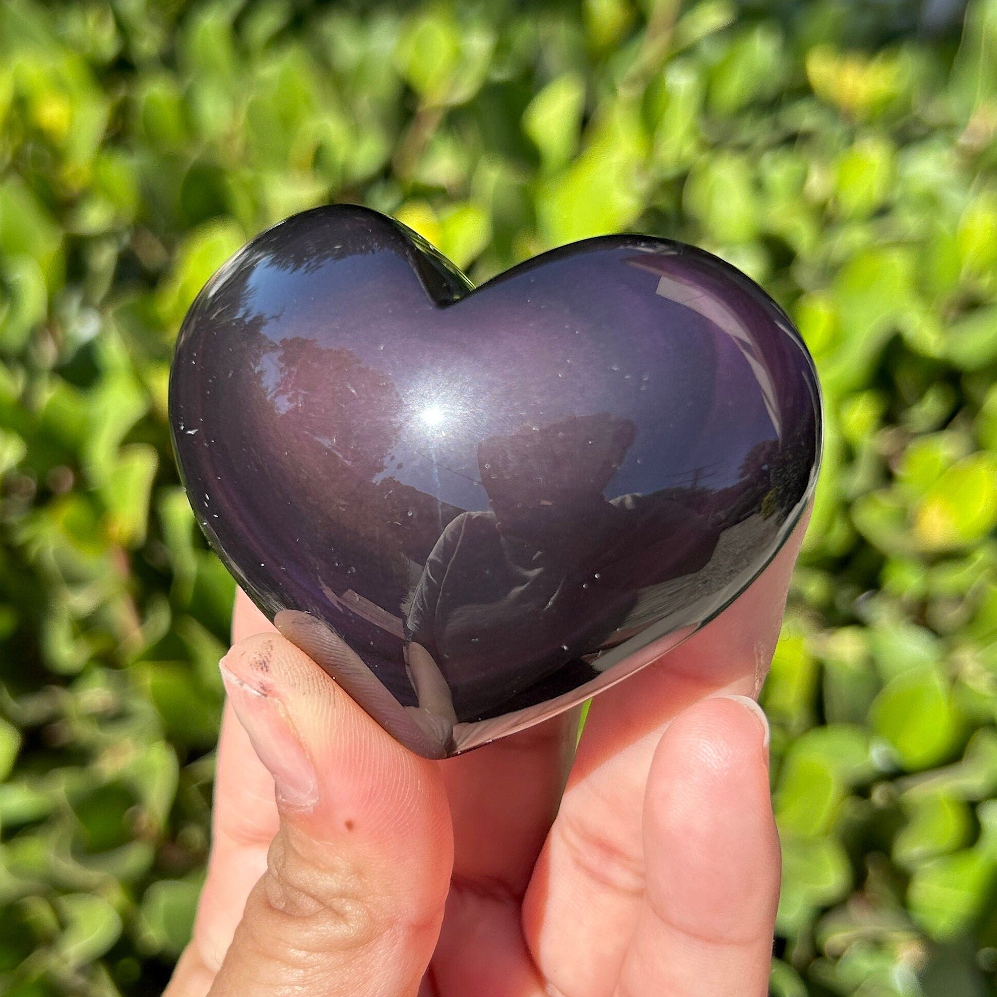 Natural Purple Sheen Obsidian Polished Heart Carving from Mexico