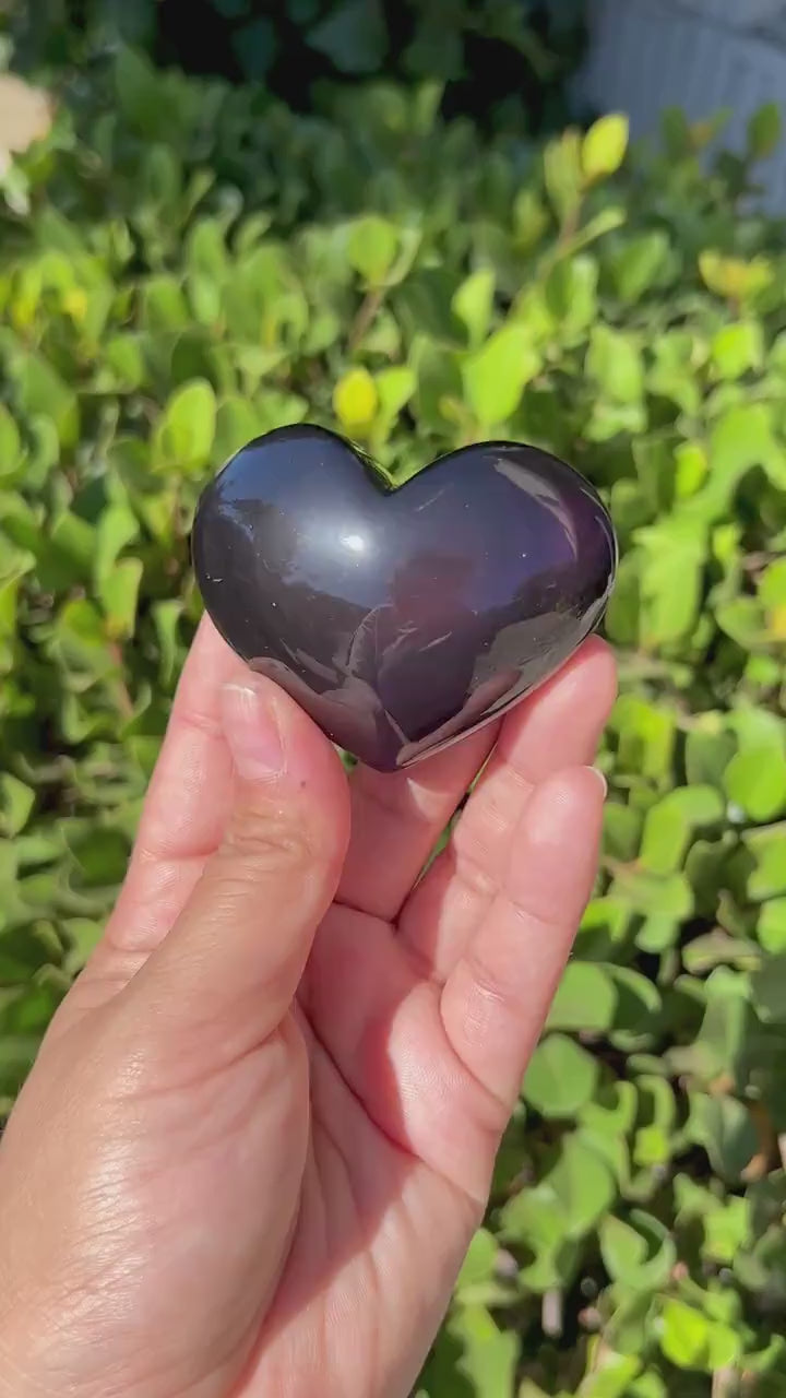 Natural Purple Sheen Obsidian Polished Heart Carving from Mexico