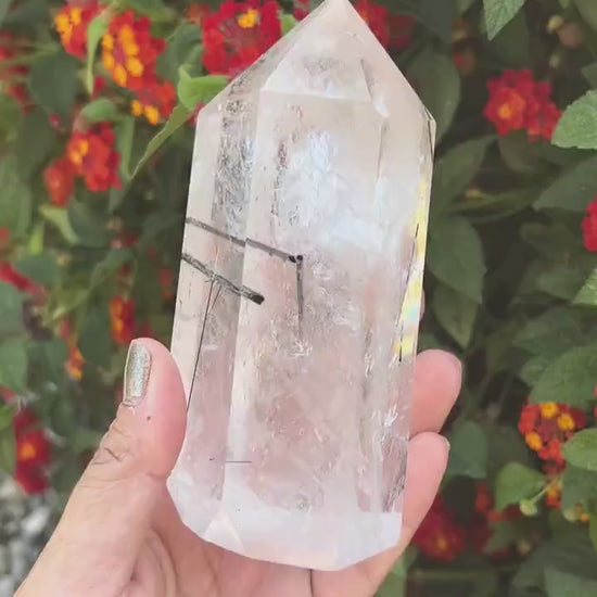 High Quality Black Rutile in Quartz Tower (Flashy!)