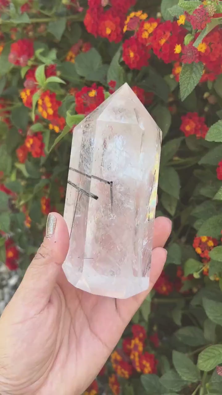 High Quality Black Rutile in Quartz Tower (Flashy!)